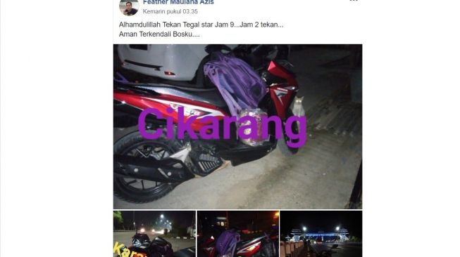 Curhatan pemotor melakukan perjalanan dari Cikarang ke Tegal (Facebook - Feather Maulana Azis)