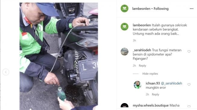 Kisah ojol donorkan bensin untuk pemotor di jalan (Instagrama-lambeonlen)