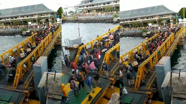 Viral ribuan pemudik tiba di pelabuhan Ketapang.  (twitter @K1ngPurw4)