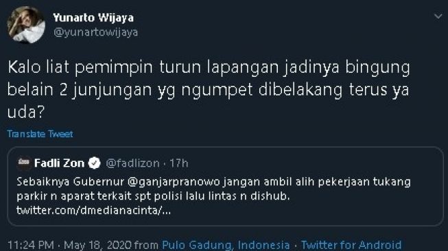 Yunarto Wijaya balas sentilan Fadli Zon ke Ganjar Pranowo. (Twitter/@yunartowijaya)