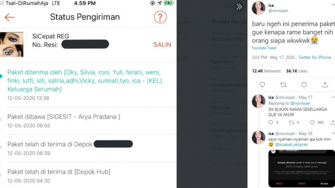 Postingan warganet penerima paket sampai 15 orang. [Twitter]