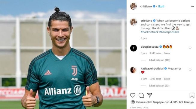 Kalimat motivasi Cristiano Ronaldo setelah ikut berlatih bersama Juventus. (Instagram/cristiano)
