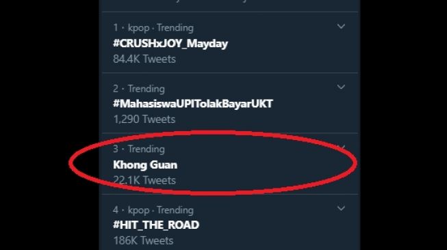 Trending topik Twitter Khong Guan. (Twitter)