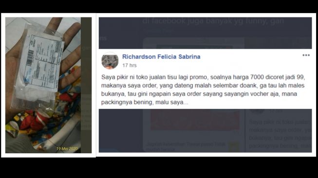 Warganet Facebook hanya dapat selembar tisu. (Twitter/@shamposachet)