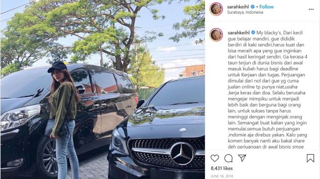 Duo mobil hitam mengapit Sarah Keihl (Instagram-sarahkeihl)