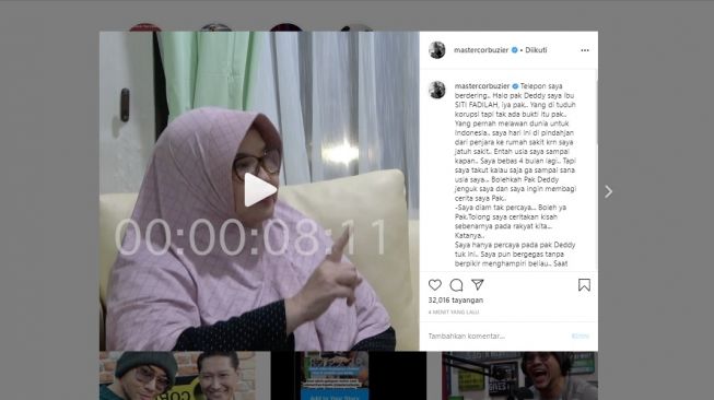 Siti Fadilah jatuh sakit dan minta bertemu dengan Deddy Corbuzier (Instagram)