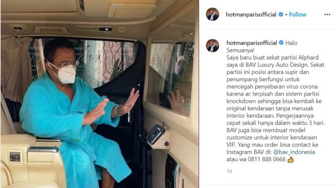 Hotman Paris dengan Toyota Alphard yang sudah dimodifikasi (Instagram-hotmanparisofficial)