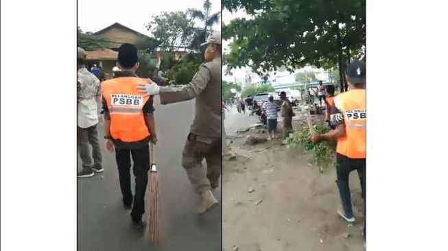 Pelanggar PSBB dihukum menjadi petugas kebersihan (Facebook-AgUng Milagros)