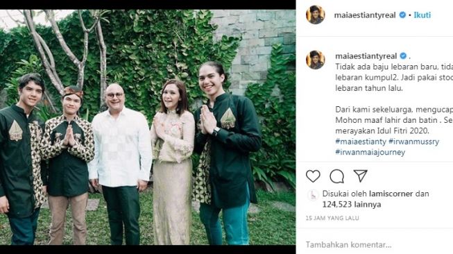 Unggahan Maia Estianty bersama dengan suaminya, Irwan Mussry serta ketiga anaknya, Al Ghazali, El Rumi dan Dul Jaelani [Instagram/@maiaestiantyreal]