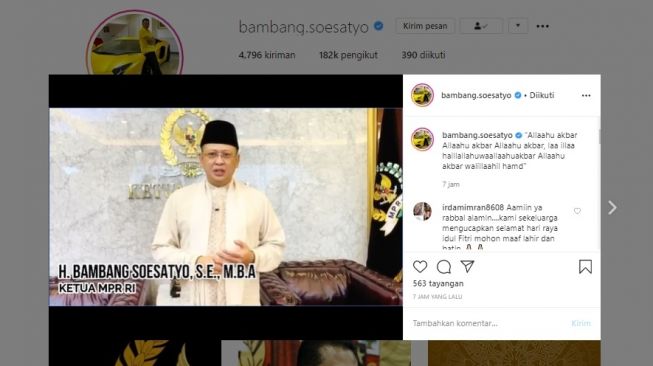 Ucapan Selamat Idul Fitri 1441 H dari Bambang Soesatyo (Instagram)