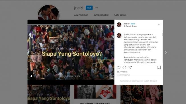 Jerinx SID membela orang-orang yang keluar belanja baju lebaran (Instagram)