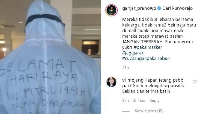 Petugas Medis Tulis Ucapan Lebaran di Baju APD, Ganjar Beri Pesan Menyentuh