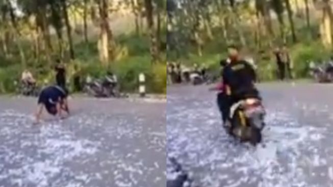 Video Pemuda Tertabrak Motor usai Nyalakan Petasan, Publik: Kapokmu Kapan