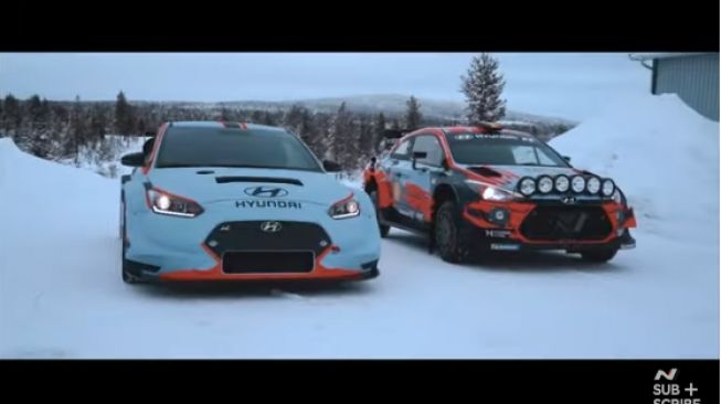 Hyundai i20 rally yang dibesut pereli kenamaan Thierry  Neuville. Sebagai ilustrasi produk Hyundai keluarga "i" versi Eropa [screenshot Hyundai].