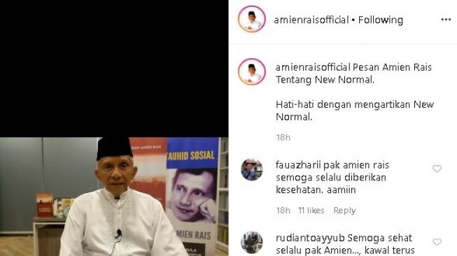 Pendapat Amien Rais soal skenario New Normal. (Instagram/@amienraisofficial)