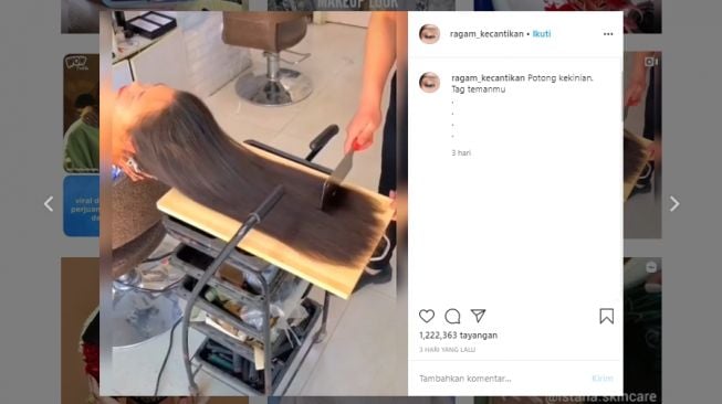 Aksi potong rambut pakai pisau daging. (Instagram/@ragam_kecantikan)
