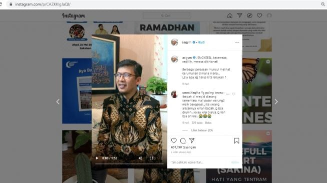 Penjelasan CEK FAKTA, Aa Gym minta umat Muslim untuk disiplin tetap berada di rumah (Instagram)