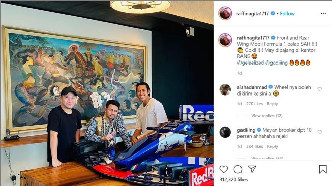 Raffi Ahmad bersama Gading Marten dan Sean Gelael (Instagram-Raffinagita1717)