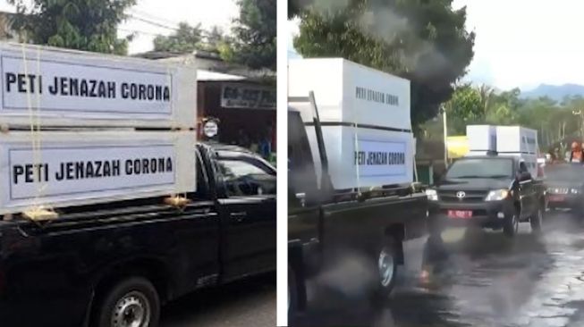 Ngeri, 12 Peti Mati Jenazah Corona Diarak Keliling Banjarnegara