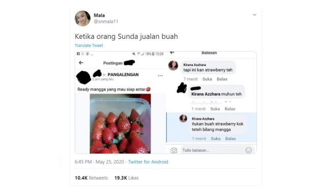 Penjual online beda bahasa. [Twitter]