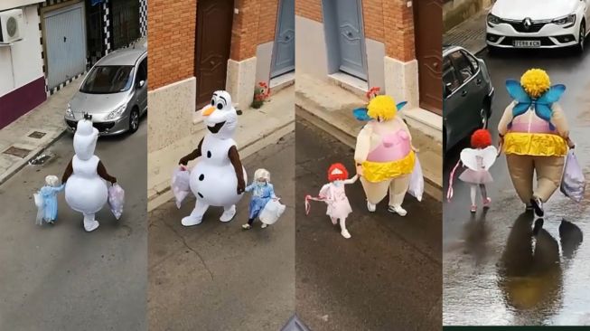 Unik, Parade Kostum Ayah dan Anak saat Buang Sampah di Masa Karantina