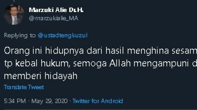 Marzuki Alie buka suara soal kasus ujaran kebencian Abu Janda. (Twitter/@marzukialie_MA)