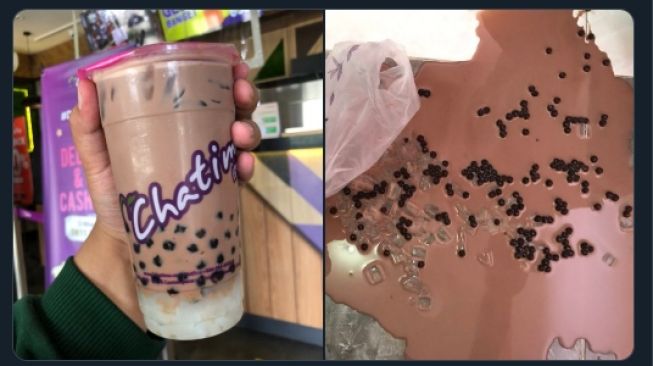 Unggah Foto Minuman Boba yang Dibelinya Pecah, Orang Ini Malah Kena Nyinyir Warganet. (Twitter/FOODFESS2)