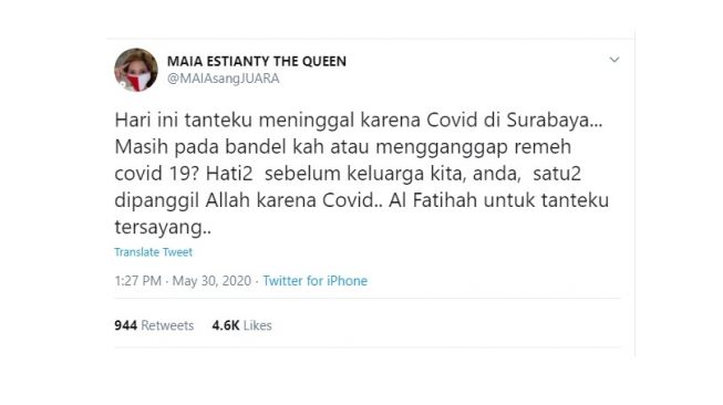 Kicauan Maia Estianty. [Twitter]