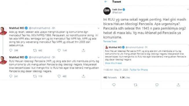 Fadli Zon menyebut RUU HIP tidak penting (Twitter)