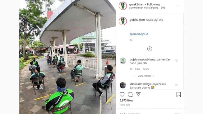 Beredar Foto Ojol Antre di Depan Mal, Warganet: Kayak Lagi Ujian Nasional