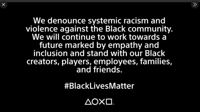 Cuitan Sony PlayStation soal dukungan terhadap kulit hitam. [Twitter/@Playstation]