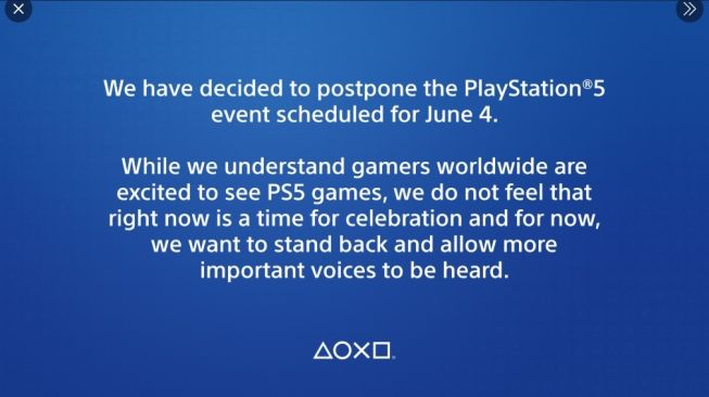 Cuitan Sony PlayStation soal penundaan peluncuran PlayStation 5. [Twitter/@Playstation]