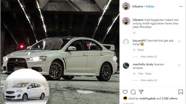 Mitsubishi Mirage FaceApp (Instagram-hillsatrio)