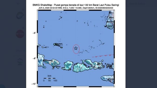 Gempa Magnitudo 6 Guncang Pulau Saringi di NTB