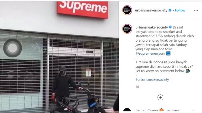 Pria misterius berjaga di depan Toko Supreme (Instagram-urbansneakersociety)