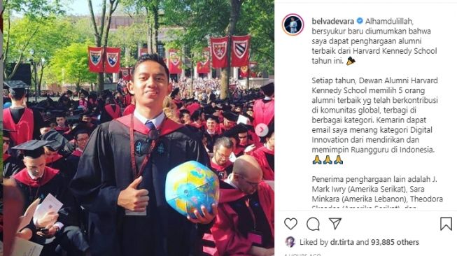 Belva Devara raih penghargaan alumni terbaik dari Harvard. (Instagram/belvadevara)