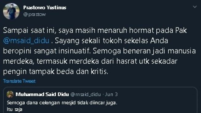 Said Didu disentil Staf Khusus Sri Mulyani. (Twitter)