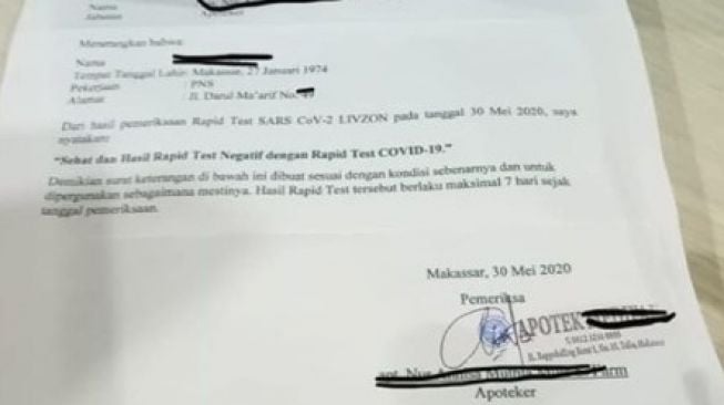 Pemalsu Surat Bebas Covid-19 di Pekanbaru Ditangkap