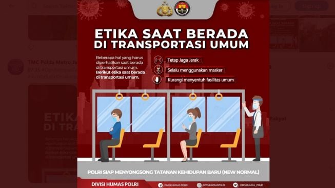 Etika Transportasi Umum saat New Normal dari Polda Metro Jaya [Twitter: TMC Polda Metro Jaya].