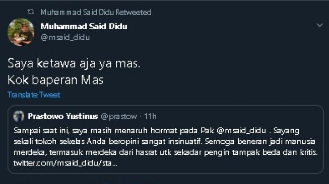 Said Didu disentil Staf Khusus Sri Mulyani. (Twitter)