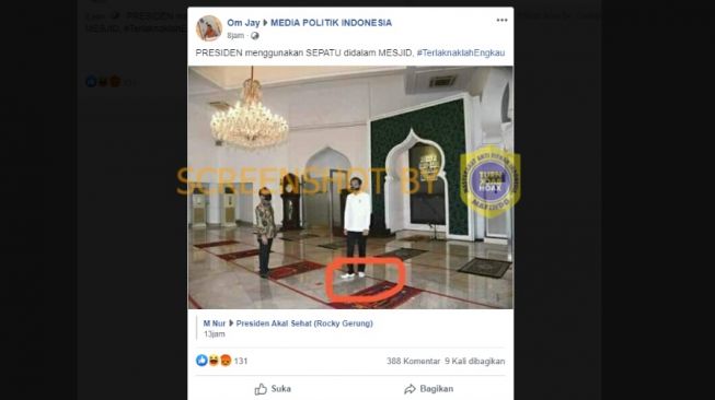 Cek Fakta, konten yang klaim Presiden Jokowi masuk masjid memakai sepatu (turnbackhoax.id)
