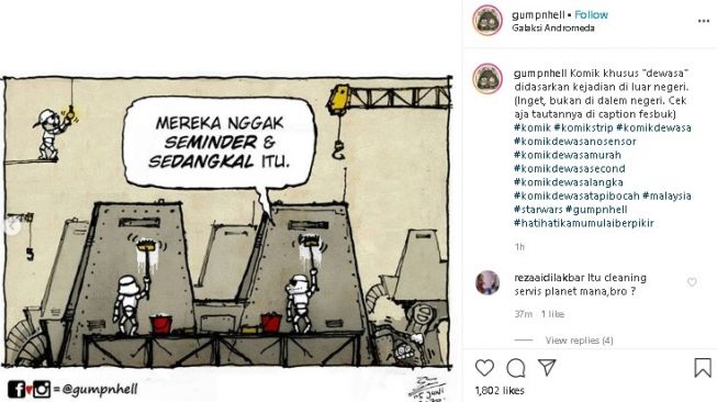 Komik strip Gump n Hell soal Alkitab Bahasa Arab. (Instagram/@Gump n Hell)