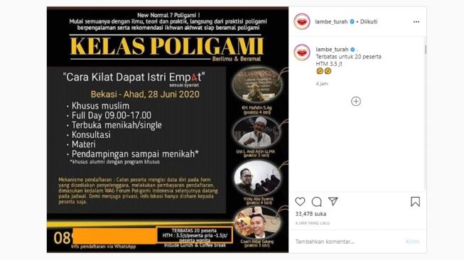 Viral Poster Kelas Poligami saat New Normal, Pendaftaran Rp 3,5 Juta