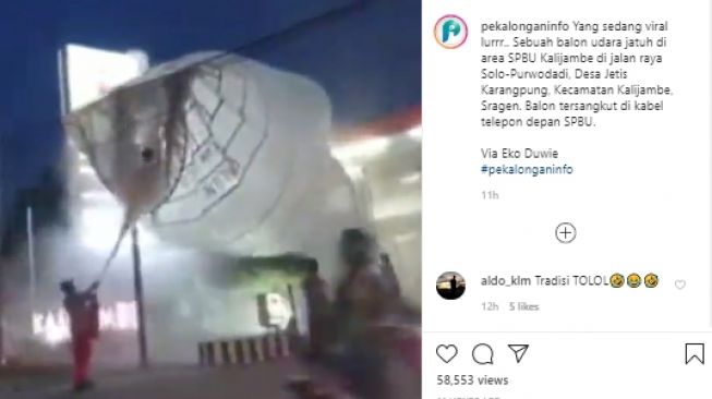 Viral Balon Udara Jatuh Tersangkut di Atas SPBU, Bikin Warga Panik