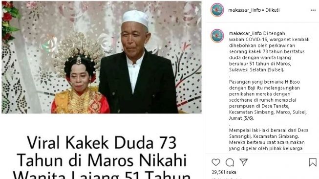 Pasangan lansia menikah di Makassar. (Instagram/@makassar_iinfo)