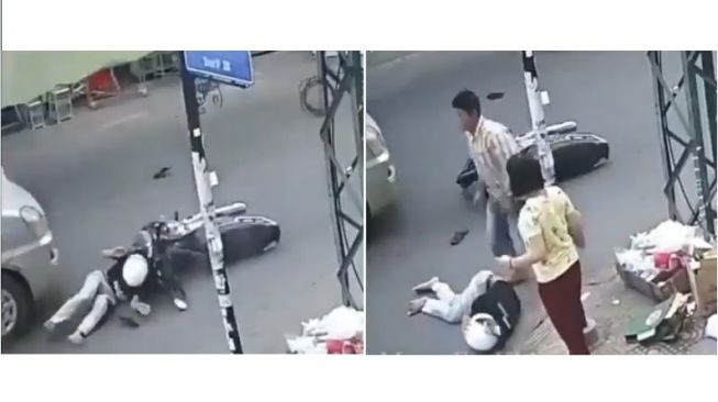 Pria ini melompati korban yang terjatuh dari motor sebanyak 3 kali (Twitter-SBKCF)