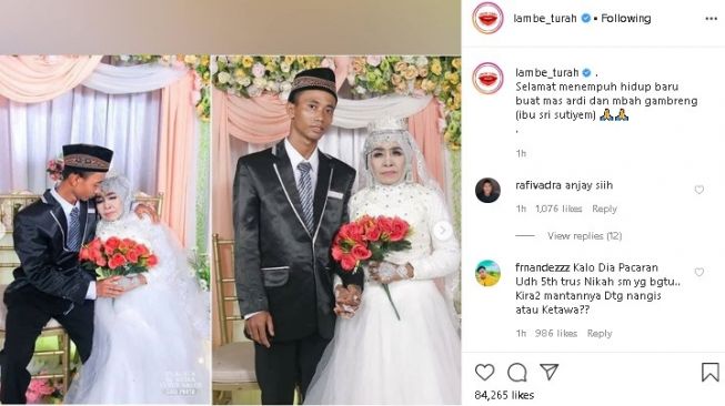 Pernikahan Mbah Gambreng dan pemuda 25 tahun. (Instagram/@lambe_turah)