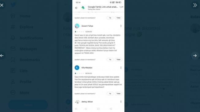 Postingan warganet, review apps. [Twitter]