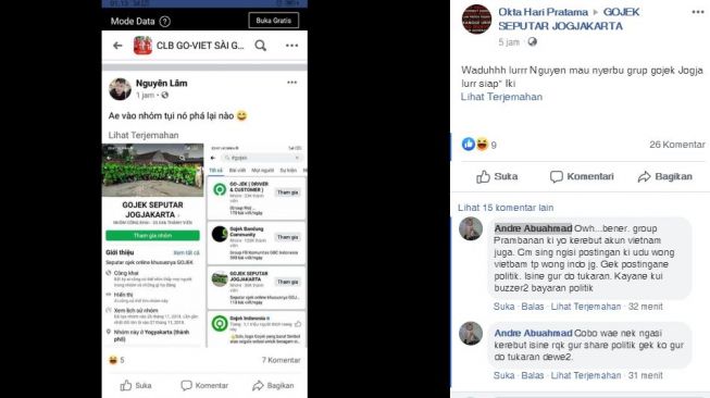 Warga Vietnam Serbu Grup Facebook Ojol Jogja, Netizen: Lagi-lagi Nguyen