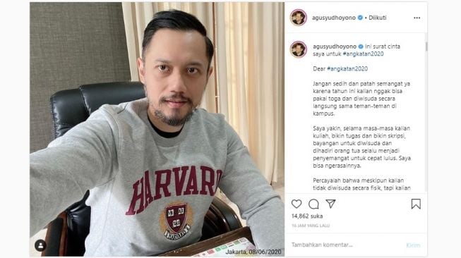 AHY Kirim Surat Cinta untuk mahasiswa yang lulus tahun 2020, WisudaLDR2020 (Instagram)